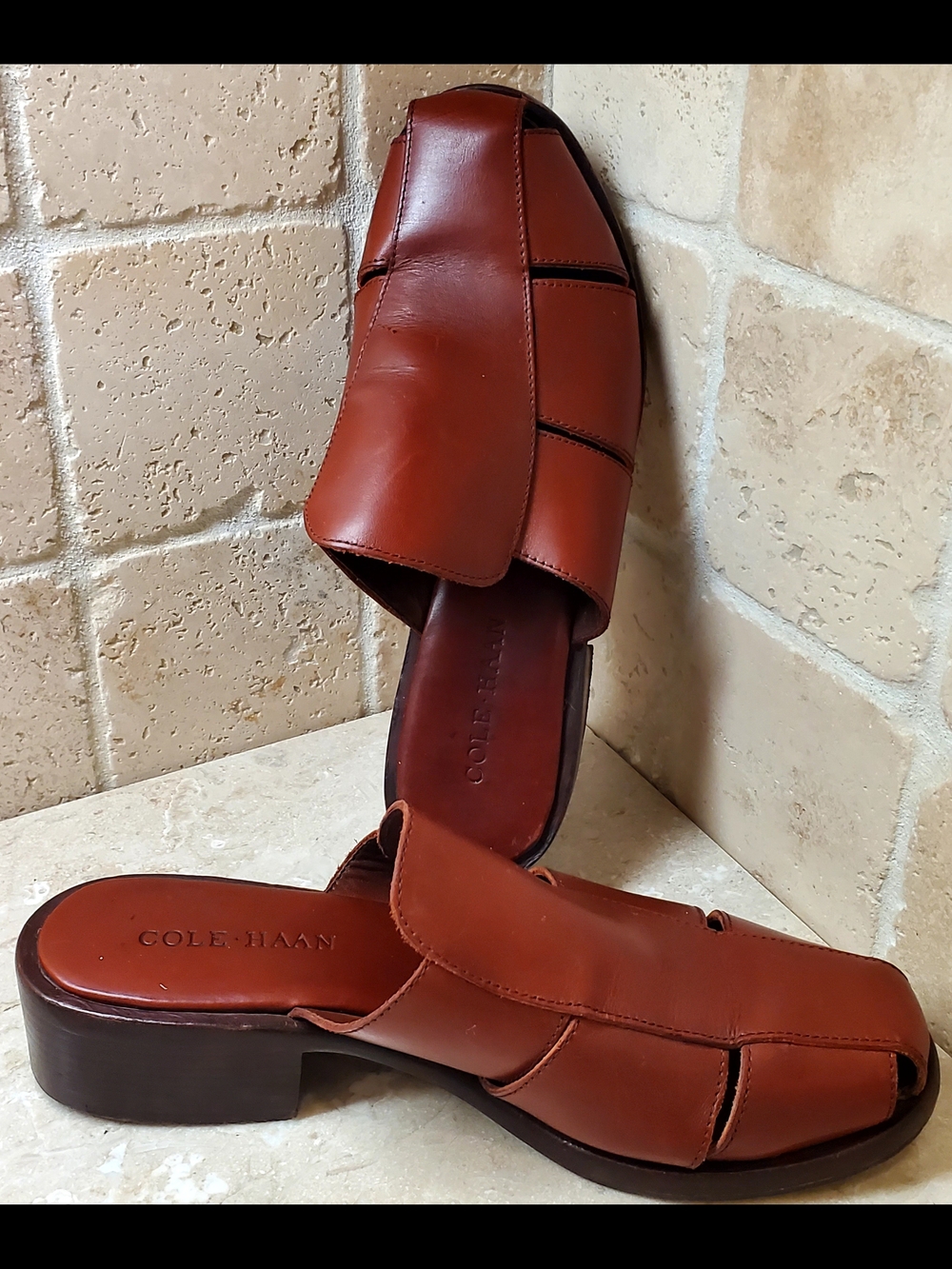 Cole Haan Size 7.5 Women's Brown Leather Fisherman Mule Sandals 1.5" Heel